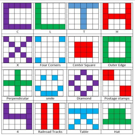 Use these great bingo patterns instead of the traditional 5 in a row.