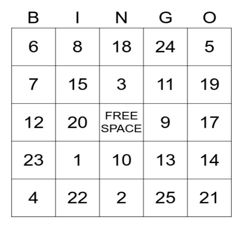 How to win bingo 1 to 25