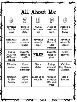 All About Me BINGO