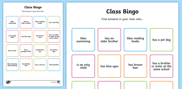 Back to School Bingo Board