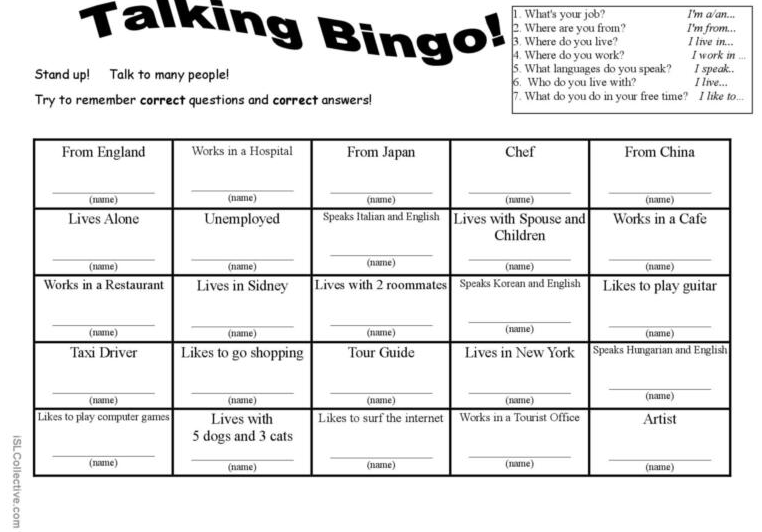 7 Questions Talking Bingo with Role